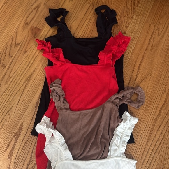 Set of Ruffled Tank Tops in Black, Red, Brown, and White size medium - Picture 2 of 7
